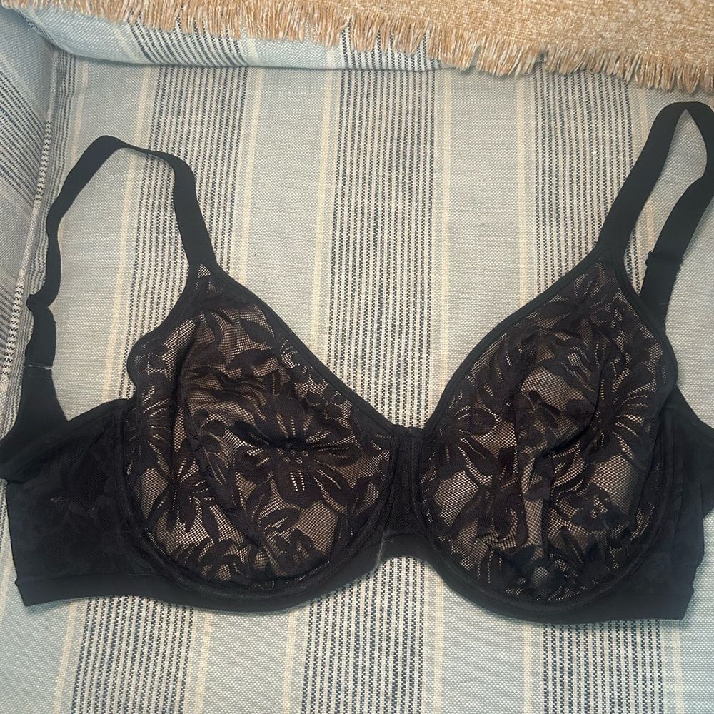 Bali Breathe Underwire Bra 40DD Black Lace Full Coverage